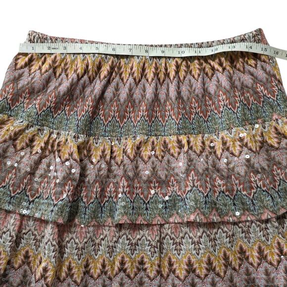 Y2K Vanity L Tiered Mini Skirt Boho Sequin Zigzag Print Ruffle Layered Womens - Picture 3 of 7